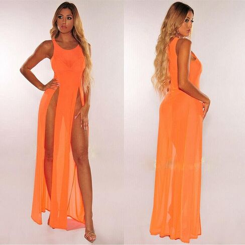 Women's Sexy Sheer Mesh Long Cover up Dress Sleeveless Lace Beachwear Swimwear Bathing Suit in Kuwait
