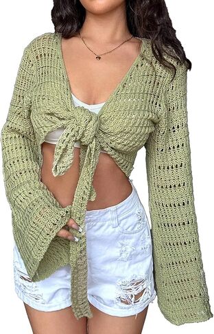 Womens Beach Cover Up Crochet Swimsuit Coverups oose Knit Cardigans Causal Blouse Tops Oversized Sexy Beachwear in Saudi Arabia