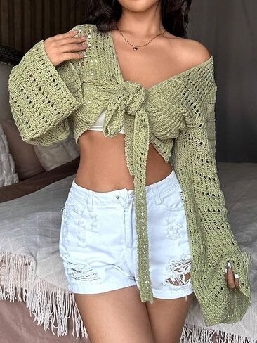 Womens Beach Cover Up Crochet Swimsuit Coverups oose Knit Cardigans Causal Blouse Tops Oversized Sexy Beachwear in Saudi Arabia