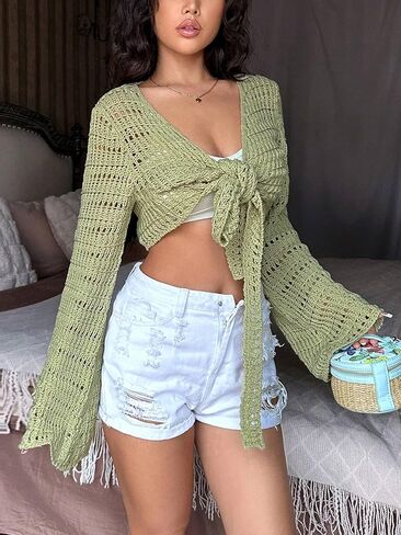 Womens Beach Cover Up Crochet Swimsuit Coverups oose Knit Cardigans Causal Blouse Tops Oversized Sexy Beachwear in Saudi Arabia