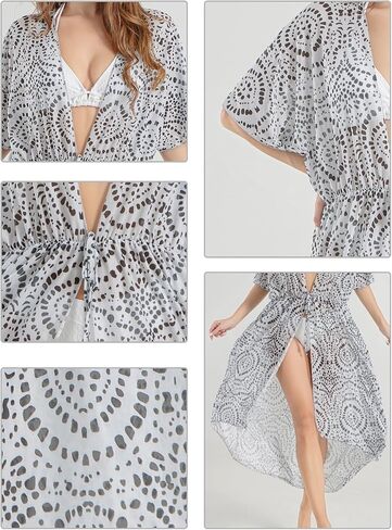 تغطية شاطئ Womens Up Long Kimono Swimsuit Coverup للنساء المفتوحات بدلة الاستحمام في الجبهة. in Saudi Arabia