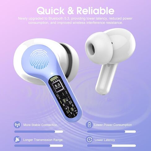 سماعات الأذن اللاسلكية ، Bluetooth 5.4 سماعات الرأس ستيريو Hifi ، سماعات الأذن من Bluetooth مع ميكروفون لإلغاء الضوضاء ENC ، IP7 مقاوم للماء في سماعات الأذن ، 48 ساعة ، LED Display Ear Buds لممارسة الرياضة ، Azure in Kuwait