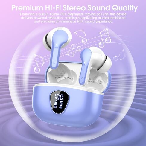 سماعات الأذن اللاسلكية ، Bluetooth 5.4 سماعات الرأس ستيريو Hifi ، سماعات الأذن من Bluetooth مع ميكروفون لإلغاء الضوضاء ENC ، IP7 مقاوم للماء في سماعات الأذن ، 48 ساعة ، LED Display Ear Buds لممارسة الرياضة ، Azure in Kuwait