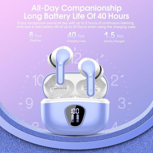 سماعات الأذن اللاسلكية ، Bluetooth 5.4 سماعات الرأس ستيريو Hifi ، سماعات الأذن من Bluetooth مع ميكروفون لإلغاء الضوضاء ENC ، IP7 مقاوم للماء في سماعات الأذن ، 48 ساعة ، LED Display Ear Buds لممارسة الرياضة ، Azure in Kuwait