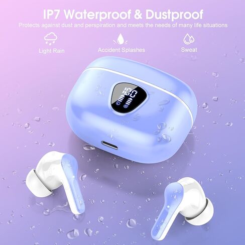 سماعات الأذن اللاسلكية ، Bluetooth 5.4 سماعات الرأس ستيريو Hifi ، سماعات الأذن من Bluetooth مع ميكروفون لإلغاء الضوضاء ENC ، IP7 مقاوم للماء في سماعات الأذن ، 48 ساعة ، LED Display Ear Buds لممارسة الرياضة ، Azure in Kuwait
