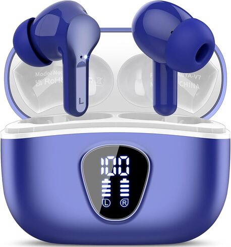 سماعات الأذن اللاسلكية ، Bluetooth 5.4 سماعات الرأس ستيريو Hifi ، سماعات الأذن من Bluetooth مع ميكروفون لإلغاء الضوضاء ENC ، IP7 مقاوم للماء في سماعات الأذن ، 48 ساعة ، LED Display Ear Buds لممارسة الرياضة ، Azure in Kuwait