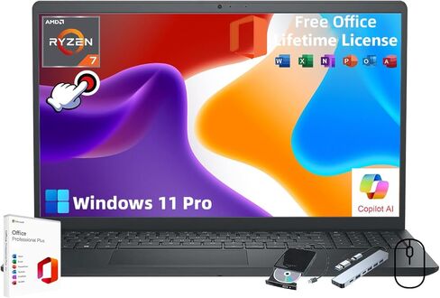 Dell Inspiron 3535 for Business Laptop - مع 2024 Office Lifetime & Offic DVD Drive • 15.6 "FHD Touchscreen • AMD Ryzen 7 7730U CPU • HD WebCAM • COPILOT • WIN 11 PRO (32GB RAM | 1TB SSD) in Kuwait
