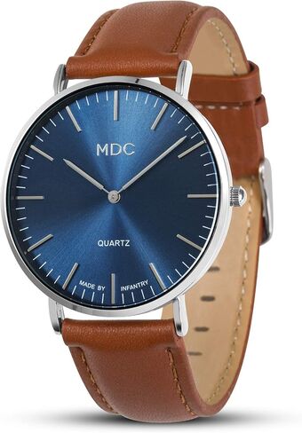 المشاة MDC Mens Mensalist Lrist Watch ، الساعات الجلدية الأصلية للرجال ، ساعة معصم التناظرية الرقيقة الكوارتز ، لباس أسلوب عمل غير رسمي in Kuwait
