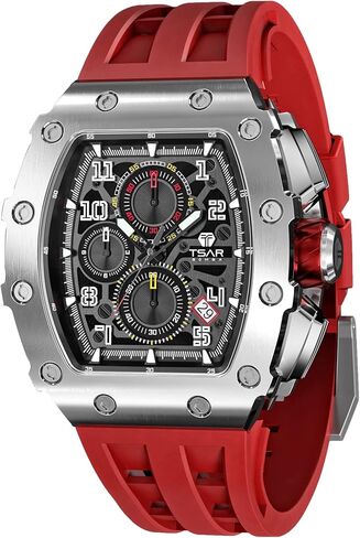 Luxury Watch for Men, 50M Waterproof Mens Watches, Tonneau Watch with Blue Silicone Watch Bands, Japanese Quartz Movement Chronograph, Gifts for Men in Kuwait