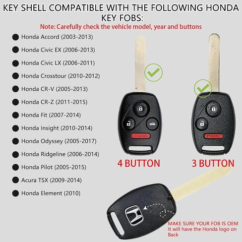 بالنسبة إلى Honda Key FOB Shell - متوافق مع Honda Accord Civic CR -V CR -Z Insight Insight Odyssey Pilot Ridgeline 3 4 Button بدون مفتاح الإدخال عن بُعد - ملاءمة سلسة - مقاومة للكراك ومتينة (أسود ، 4 زر) in Saudi Arabia
