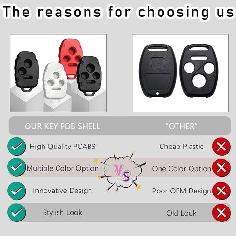 بالنسبة إلى Honda Key FOB Shell - متوافق مع Honda Accord Civic CR -V CR -Z Insight Insight Odyssey Pilot Ridgeline 3 4 Button بدون مفتاح الإدخال عن بُعد - ملاءمة سلسة - مقاومة للكراك ومتينة (أسود ، 4 زر) in Saudi Arabia