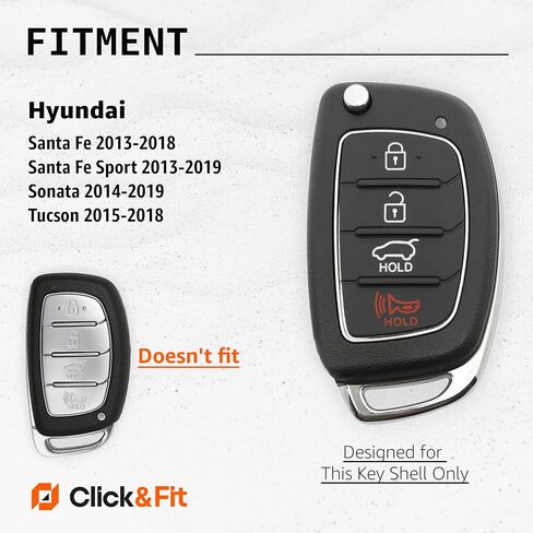 2-Pack Click&Fit Silicone Key Fob Covers Compatible with Hyundai Tucson 2015-18, Santa Fe 2013-2018, Sonata 2014-2019  – Car Remote Key Shell Rubber Protector 4-Buttons, Black+Blue in Kuwait