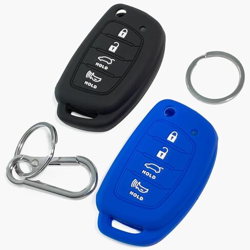 2-Pack Click&Fit Silicone Key Fob Covers Compatible with Hyundai Tucson 2015-18, Santa Fe 2013-2018, Sonata 2014-2019  – Car Remote Key Shell Rubber Protector 4-Buttons, Black+Blue in Kuwait