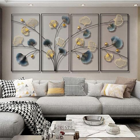 uoiys 4pcs 3d Ginkgo Leaf Metal Wall Art Decor لغرفة المعيشة ، منحوتات جدار معدنية مصنوعة يدويًا مع إطار ، جاهز لتعليق زخرفة لغرفة غرفة النوم in Saudi Arabia