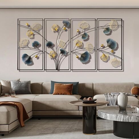 uoiys 4pcs 3d Ginkgo Leaf Metal Wall Art Decor لغرفة المعيشة ، منحوتات جدار معدنية مصنوعة يدويًا مع إطار ، جاهز لتعليق زخرفة لغرفة غرفة النوم in Saudi Arabia