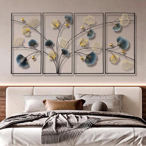 uoiys 4pcs 3d Ginkgo Leaf Metal Wall Art Decor لغرفة المعيشة ، منحوتات جدار معدنية مصنوعة يدويًا مع إطار ، جاهز لتعليق زخرفة لغرفة غرفة النوم in Saudi Arabia