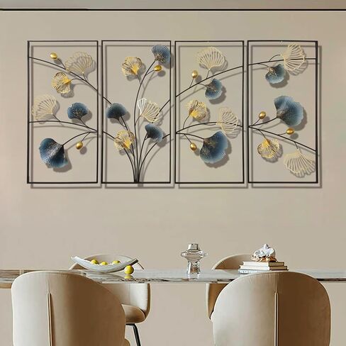 uoiys 4pcs 3d Ginkgo Leaf Metal Wall Art Decor لغرفة المعيشة ، منحوتات جدار معدنية مصنوعة يدويًا مع إطار ، جاهز لتعليق زخرفة لغرفة غرفة النوم in Saudi Arabia