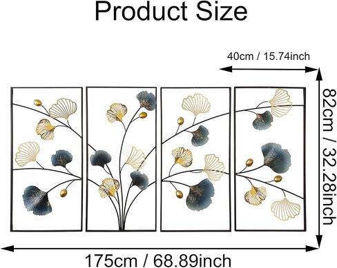 uoiys 4pcs 3d Ginkgo Leaf Metal Wall Art Decor لغرفة المعيشة ، منحوتات جدار معدنية مصنوعة يدويًا مع إطار ، جاهز لتعليق زخرفة لغرفة غرفة النوم in Saudi Arabia