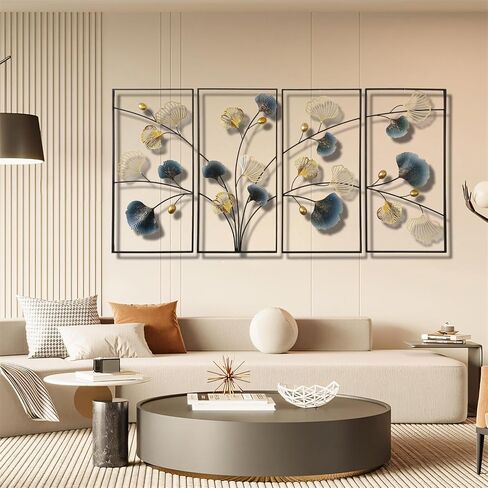 uoiys 4pcs 3d Ginkgo Leaf Metal Wall Art Decor لغرفة المعيشة ، منحوتات جدار معدنية مصنوعة يدويًا مع إطار ، جاهز لتعليق زخرفة لغرفة غرفة النوم in Saudi Arabia