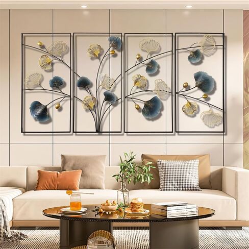 uoiys 4pcs 3d Ginkgo Leaf Metal Wall Art Decor لغرفة المعيشة ، منحوتات جدار معدنية مصنوعة يدويًا مع إطار ، جاهز لتعليق زخرفة لغرفة غرفة النوم in Saudi Arabia