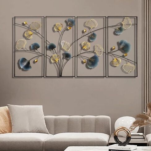 uoiys 4pcs 3d Ginkgo Leaf Metal Wall Art Decor لغرفة المعيشة ، منحوتات جدار معدنية مصنوعة يدويًا مع إطار ، جاهز لتعليق زخرفة لغرفة غرفة النوم in Saudi Arabia