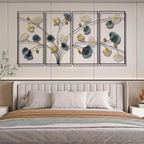 uoiys 4pcs 3d Ginkgo Leaf Metal Wall Art Decor لغرفة المعيشة ، منحوتات جدار معدنية مصنوعة يدويًا مع إطار ، جاهز لتعليق زخرفة لغرفة غرفة النوم in Saudi Arabia