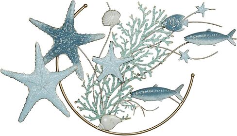 Touch of Class Starfish and Fish Blue Sealife Collage Metal Wall Art | Coastal Style Artwork for Beach Themed House in Saudi Arabia