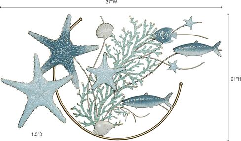 Touch of Class Starfish and Fish Blue Sealife Collage Metal Wall Art | Coastal Style Artwork for Beach Themed House in Saudi Arabia