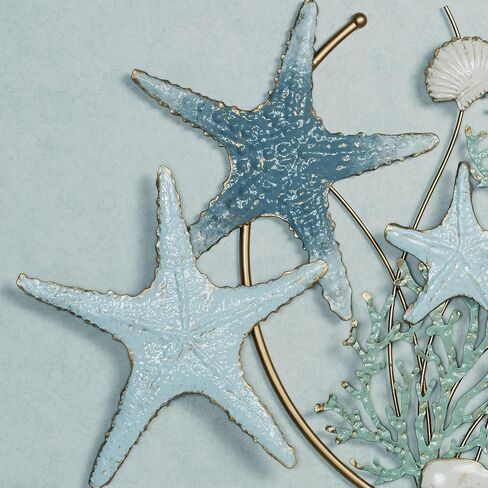 Touch of Class Starfish and Fish Blue Sealife Collage Metal Wall Art | Coastal Style Artwork for Beach Themed House in Saudi Arabia