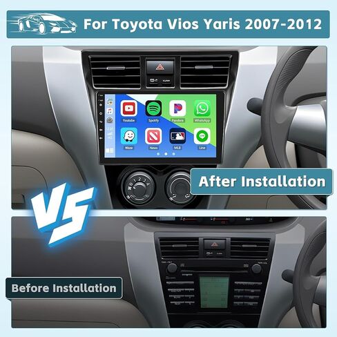 [4+64g] Hikity Android 15 Car Stereo لـ Toyota Vios Yaris 2007-2012 مع Carplay Android Auto ، 9 '' IPS Touch Screen Radio Bluetooth Link GPS WiFi SWC AI DSP/FM/RDS/32EQ CAM+MIC in Kuwait