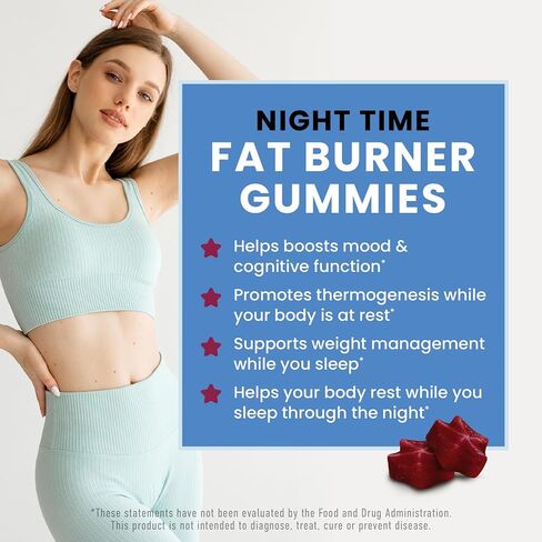 Night Time Fat Burner Gummies, Sleep Support & Weight Loss Supplement | Slimming Hunger Suppressant & Metabolism Booster, Shred Belly Fat While You Sleep | Nighttime Diet Gummies for Women & Men 60ct in Saudi Arabia