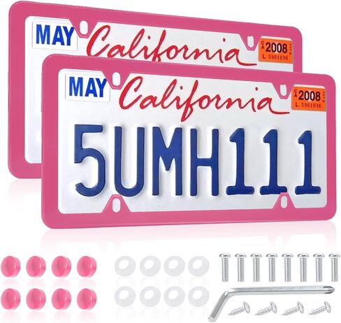 Black License Plate Frames, Stainless Steel, Car License Plate Holder with Screw Caps, Rattle Proof Pad Front Back License Plate Cover in Saudi Arabia