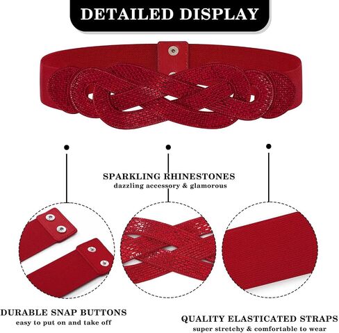 Women Belt Rhinestone Elastic Belt Wide Black Stretch Girls Waistband Waist Accessories for Dress in Saudi Arabia