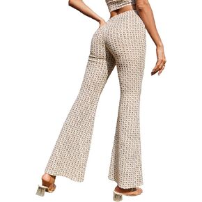 Floerns Women's High Waist Allover Print Bell Bottom Flare Leg Pants