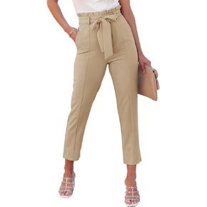 Metietila Women’s Casual High Waisted Paper Bag Pants Self Tie Pants Trousers with Pockets