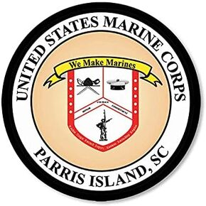 Round United States Marine Corps Parris Island SC Sticker (us u.s. South Carolina Vinyl Decal (3 inch) USMC Licensed