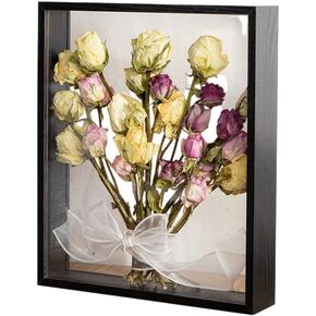 XIYUAN Wooden Dried Flower Photo Frame Dried Flower Display Stand Decorative Floating Photo Frame Clear Double-sided Dried Flower Display Desktop Souvenir Photo Herbarium Photo Frame (8x10''/Black)