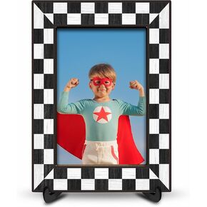 Wooden Frame With A Stand - Checkerboard Theme - 4x6 Vertical Colorful Wooden Frame For Boys & Girls, Birthday Photo Frame, Table Top Display, Home Decoration & Gifts-XK-A08
