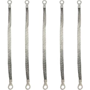 5pcs 250mm Braided Ground Strap Tinplate Silver Color Automotive Engine Copper Ground Strap Wire with Terminals Plugs