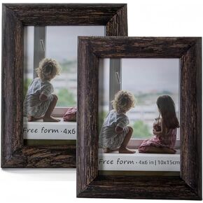 6x8 Black Picture Frame, Solid Wood Photo Frame with HD Glass, Farmhouse Distressed Rustic Natural Weathered Wooden Frames for Gallery Wall Mounting or Table Top Display Home Decorative