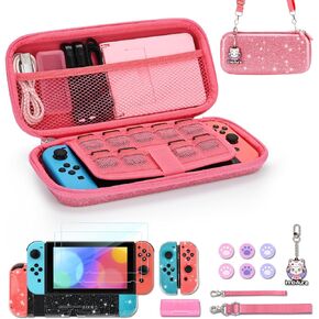 Switch Case for NS Switch, innoAura 17 in 1 Switch Accessories Case with Switch Carrying Case, Switch Protector Cover, Switch Screen Protective, Switch Game Case & Thumb Caps (Brown Plaid)