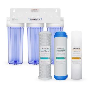 Max Water Whole House Water Filter 10 inch Housing for Under Sink RO Water Filtration System w/PP Sediment Water Filter 5 Micron, 3/4 NPT, Wrench + Bracket