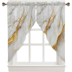 Swag Curtain,Black Marble Crack Gold Foil Edge Kitchen Valances Rod Pocket Curtains Tier Pair Swag Topper,Golden Line Abstract Art 2 Panels Window Treatment for Bathroom Living Room Bedroom in Kuwait