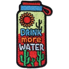 USA Made Drink More Water Hook and Loop Patch, 1 Pcs Funny Meme Embroidered Patches, Tactical Military Morale Patch with Hook Fastener Backing, Cute Applique Accessories for Backpacks