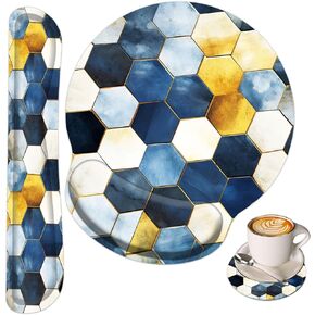 Keyboard Wrist Rest and Mouse Wrist Rest Pad with Cup Coaster,Made of Memory Foam,Ergonomic Support,Easy-Typing and Pain Relief,for Gaming Office Home Computer,Abstract Art