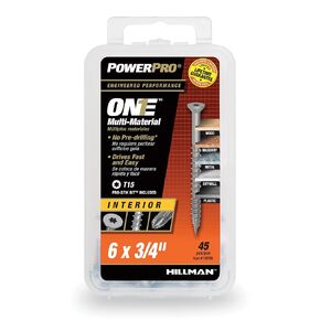 براغي برأس مسطحة متعددة المواد من PowerPro Premium One، فولاذ مطلي بالزنك، مثبتة في الخشب والمعادن والخرسانة والجدران الجافة والبلاستيك، فضي، #6 × ¾ بوصة، صندوق مكون من 45 براغي
