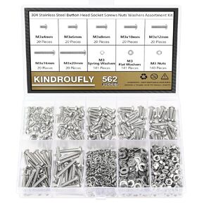 148 Pieces M6 x 8/10 /12/16 /20/25 /30mm Button Head Socket Cap Screws Nuts Washers Assortment Kit, 304 Stainless Steel, Fully Machine Thread