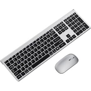 Wireless Keyboard and Mouse for Mac, 2.4G/Bluetooth Keyboard and Mouse Combo Ultra Slim Low Profile 108 Keys USB C Rechargeable Silent Office Keyboard Mouse Set for Mac/Win, Black Grey