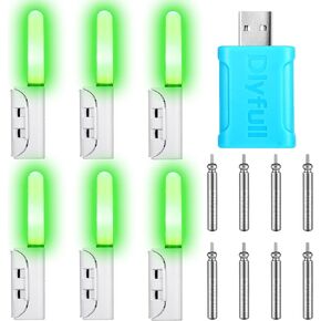 6 Pcs Fishing Glow Sticks LED Fishing Pole Light Fishing Light Night Fish Alert Glow Stick with 8 Pcs Rechargeable CR425 Battery and Battery Charger for Fish Rod Alarm Lamp