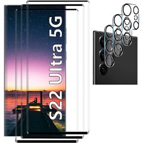 تم تحديث [3+3 عبوات] واقي شاشة Galaxy S22 Ultra بتغطية كاملة، زجاج مقسى بصلابة 9H، فتح بصمة الإصبع، منحني ثلاثي الأبعاد، وضوح عالي الدقة، مضاد للخدش لهاتف Samsung S22 Ultra in Kuwait